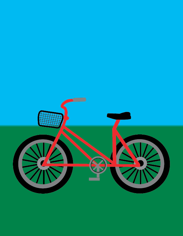 Red Bicycle made in adobe illustrator. Blue sky and green grass