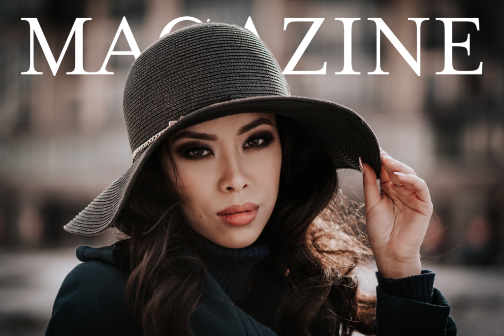 Women in a big hat, the word magazine written behind her